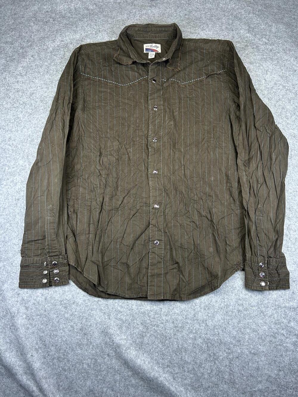 Pearl Snap Western Shirt Long Sleeve Rare Vintage Men's Medium Distressed Collar